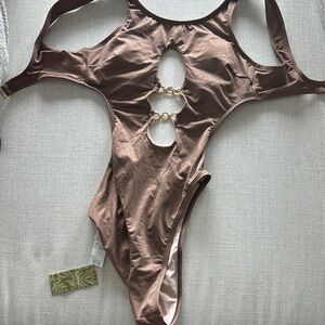 Brown Cutout One-Piece Swimsuit